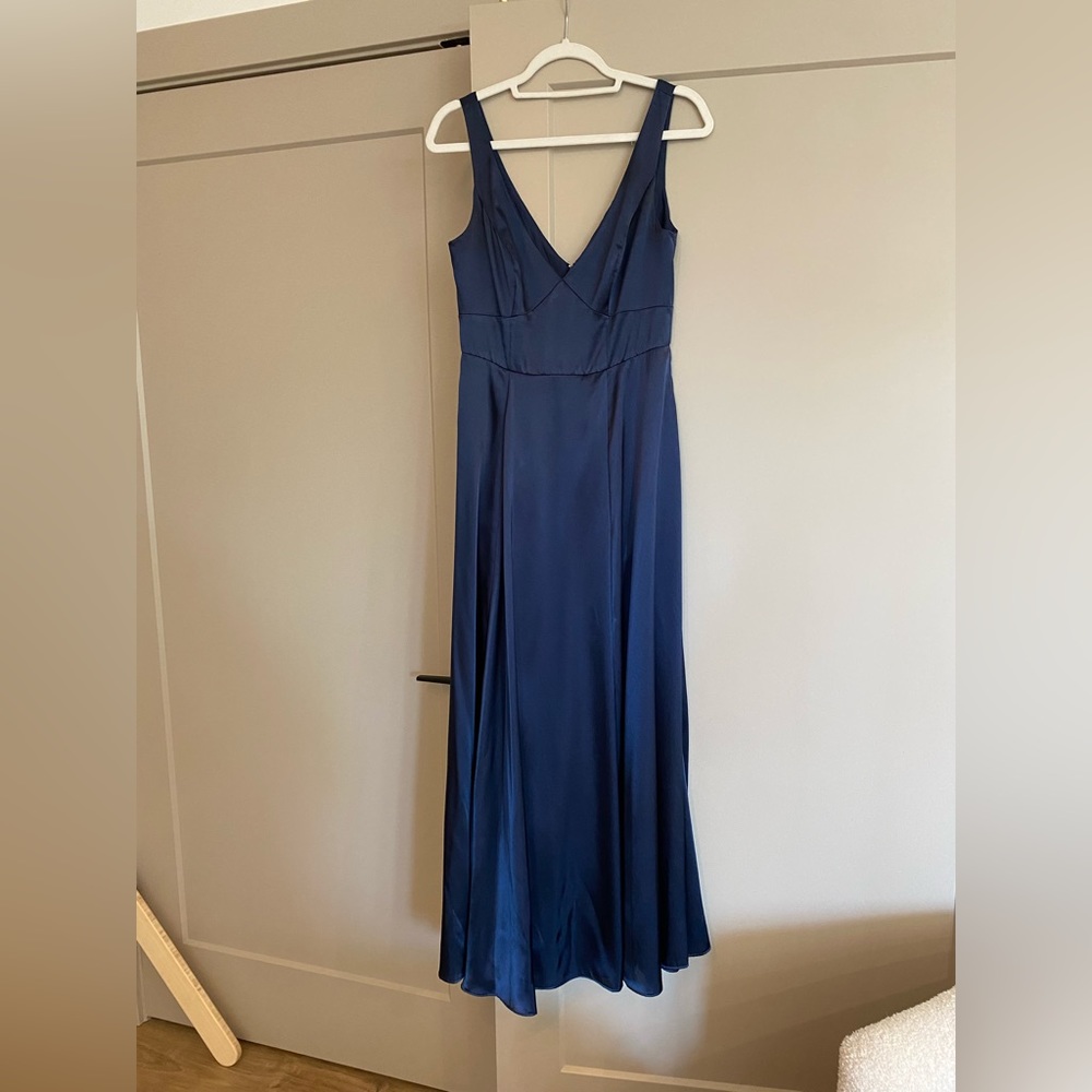 Charmeuse tank v-neck bridesmaid dress with slit